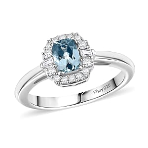 D'Joy Premium Mangoro Aquamarine and White Zircon 0.70 ctw Ocean Serenity Ring in Rhodium Over Sterling Silver (Size 7.0)