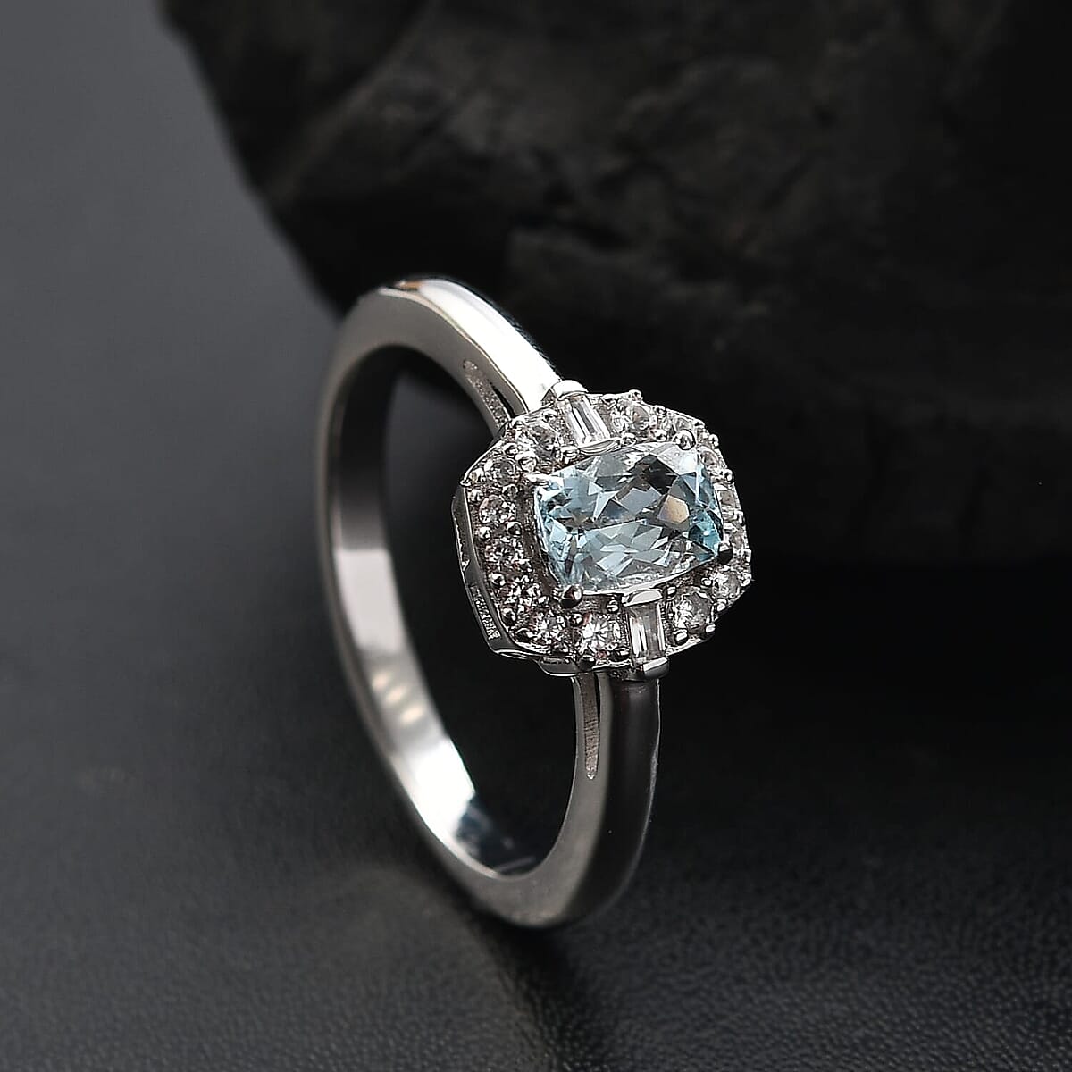 D'Joy Premium Mangoro Aquamarine and White Zircon 0.70 ctw Ocean Serenity Ring in Rhodium Over Sterling Silver (Size 7.0) image number 1