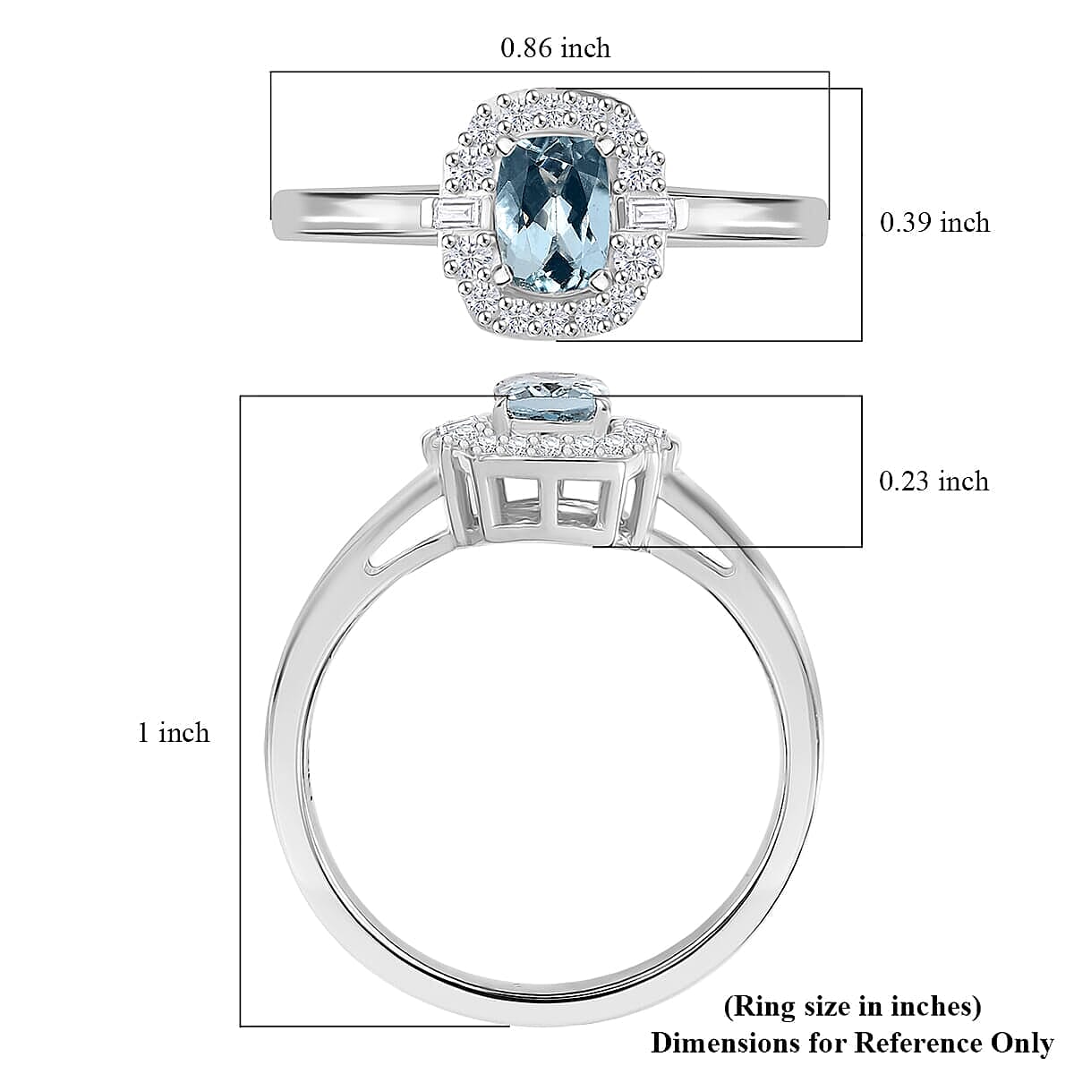D'Joy Premium Mangoro Aquamarine and White Zircon 0.70 ctw Ocean Serenity Ring in Rhodium Over Sterling Silver (Size 7.0) image number 5