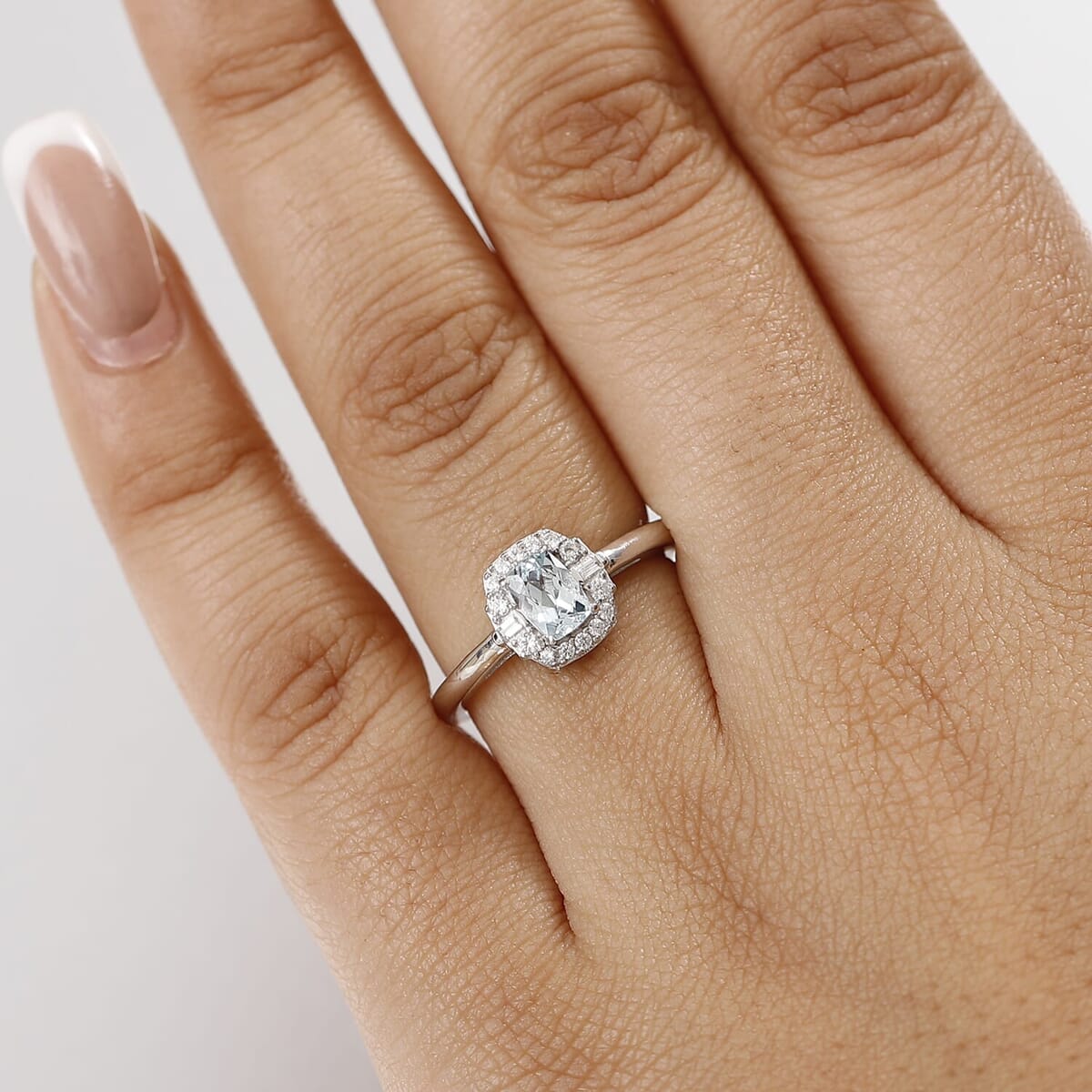 D'Joy Premium Mangoro Aquamarine and White Zircon 0.70 ctw Ocean Serenity Ring in Rhodium Over Sterling Silver (Size 8.0) image number 2