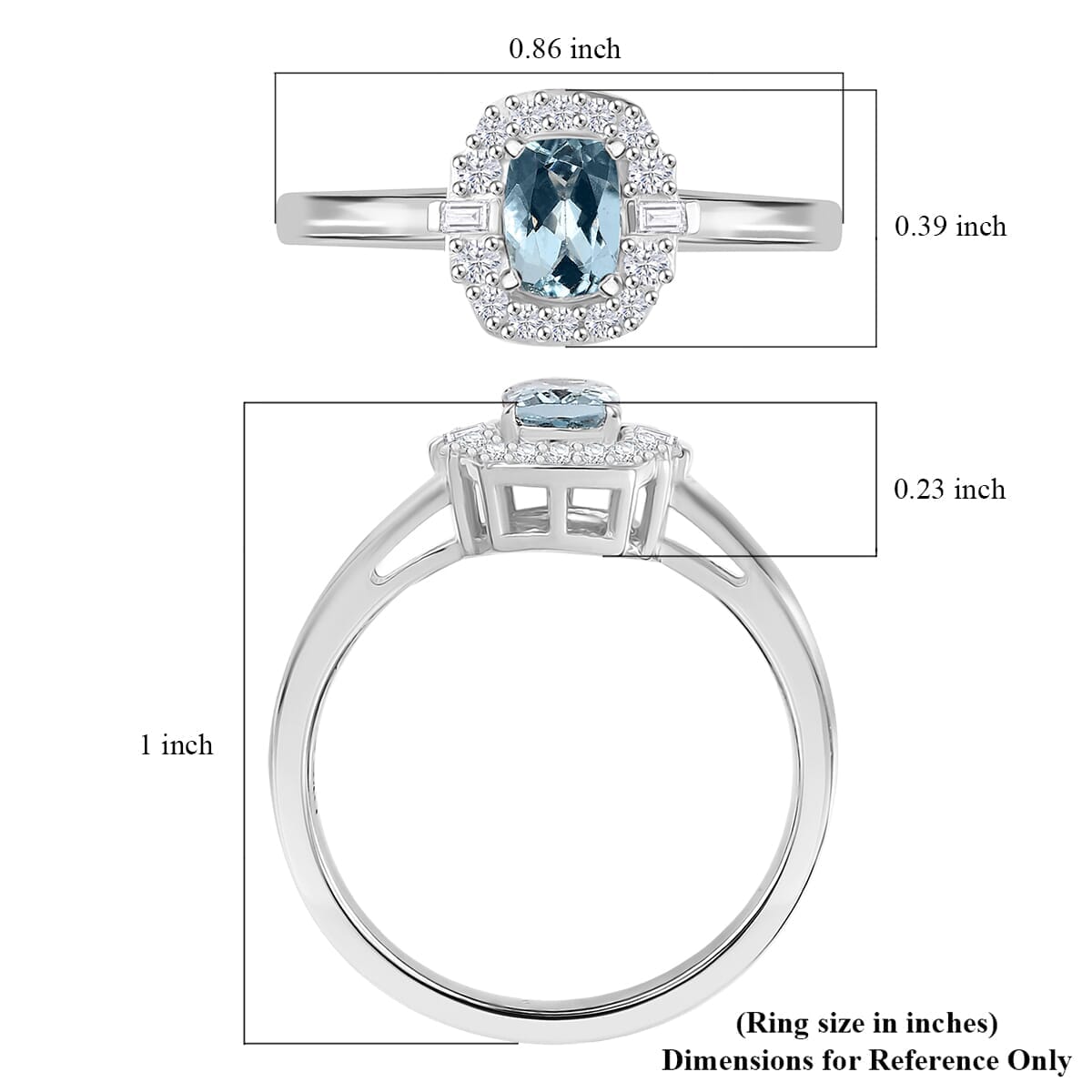 D'Joy Premium Mangoro Aquamarine and White Zircon 0.70 ctw Ocean Serenity Ring in Rhodium Over Sterling Silver (Size 8.0) image number 5