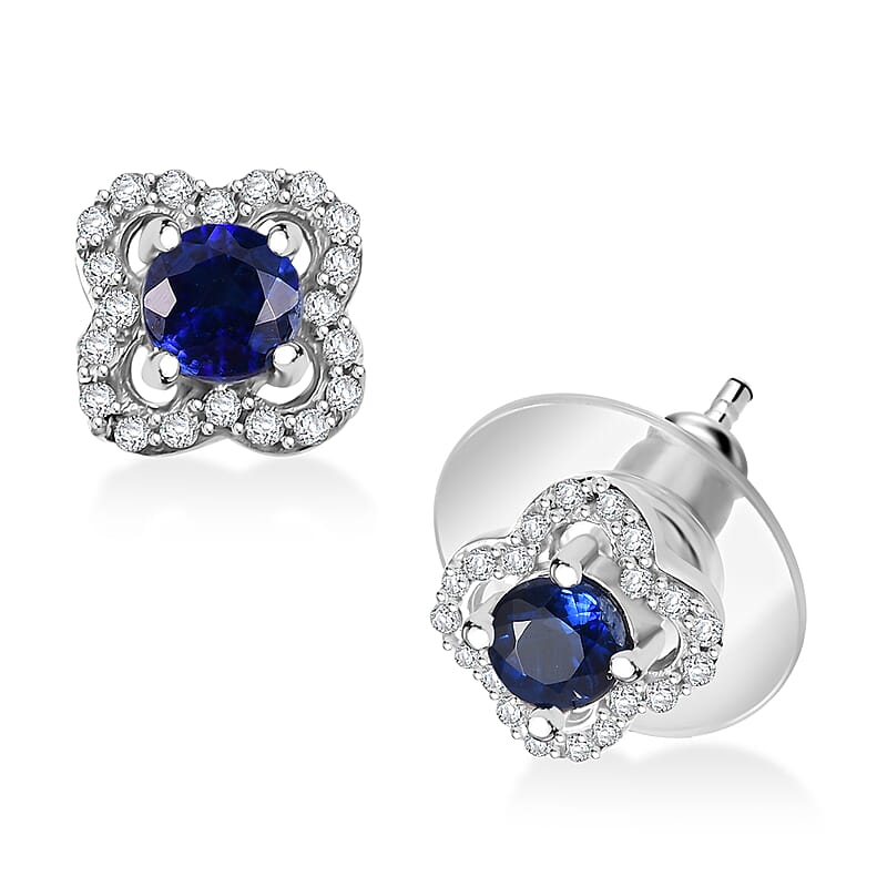 D'Joy AAA Kashmir Kyanite and White Zircon 1.00 ctw Starburst Earrings in Rhodium Over Sterling Silver