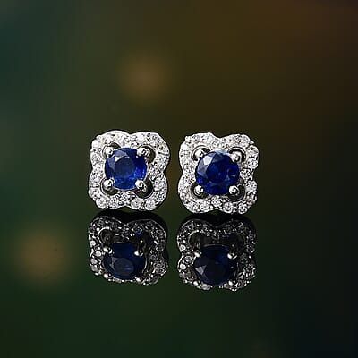 D'Joy AAA Kashmir Kyanite and White Zircon 1.00 ctw Starburst Earrings in Rhodium Over Sterling Silver
