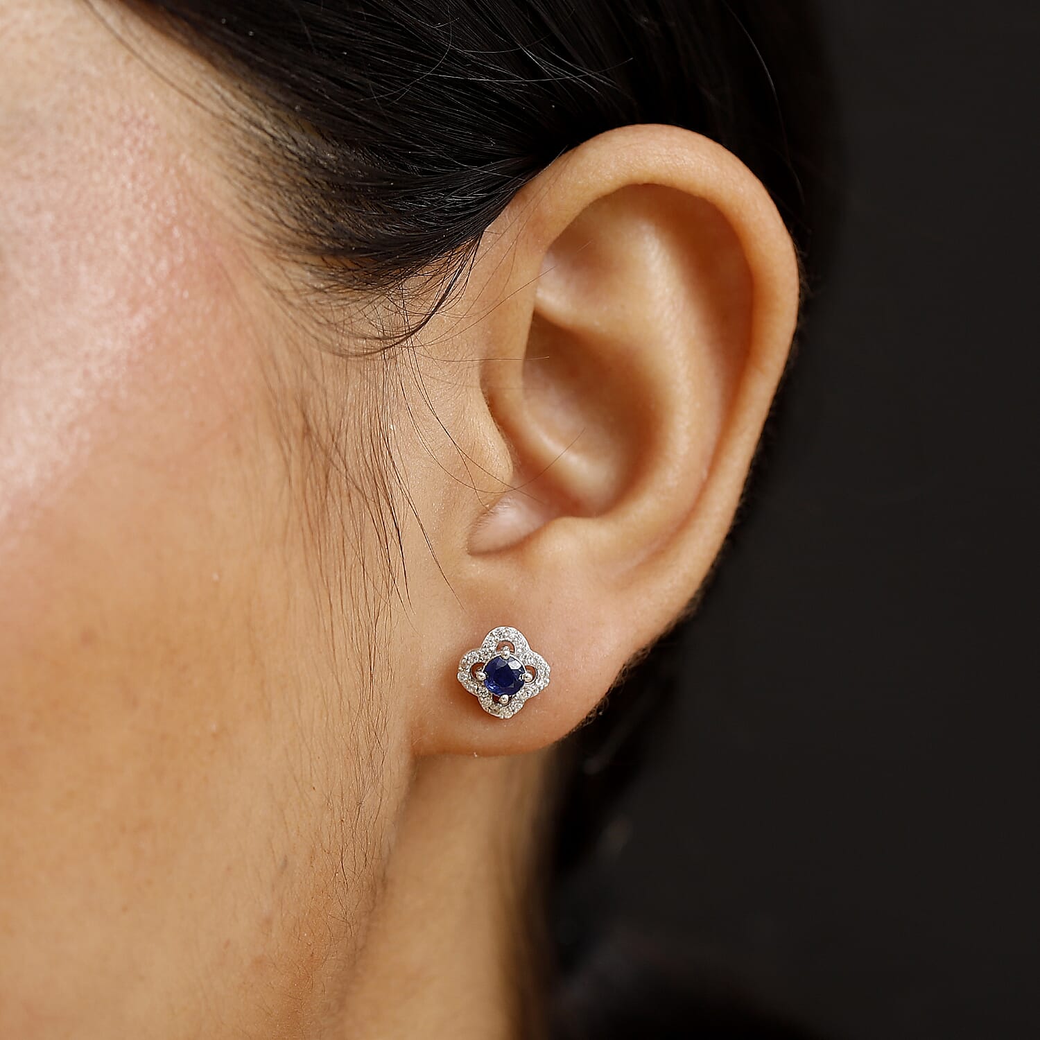 D'Joy AAA Kashmir Kyanite and White Zircon 1.00 ctw Starburst Earrings in Rhodium Over Sterling Silver