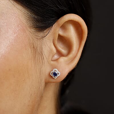 D'Joy AAA Kashmir Kyanite and White Zircon 1.00 ctw Starburst Earrings in Rhodium Over Sterling Silver