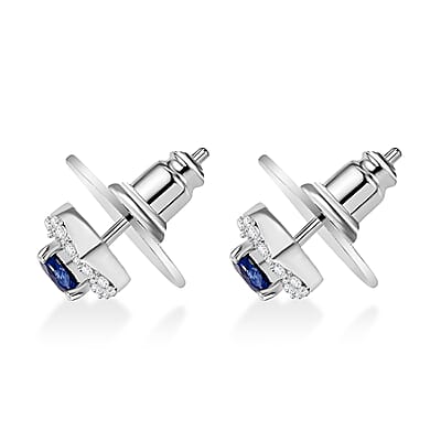 D'Joy AAA Kashmir Kyanite and White Zircon 1.00 ctw Starburst Earrings in Rhodium Over Sterling Silver
