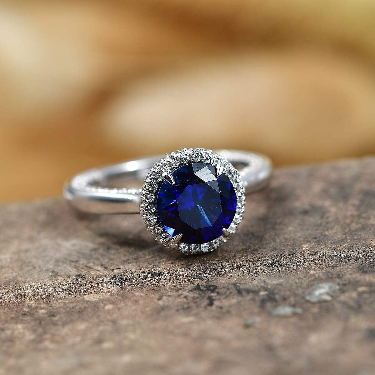 Lab Created Blue and White Sapphire 3.00 ctw Ring in Rhodium Over Sterling Silver (Size 7.0) image number 1