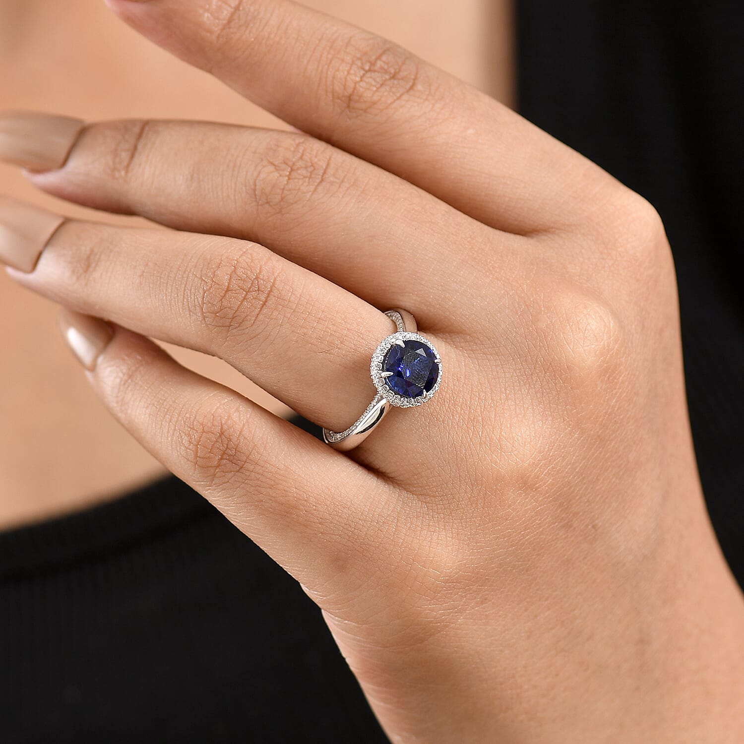 Lab Created Blue and White Sapphire 3.00 ctw Ring in Rhodium Over Sterling Silver (Size 7.0)