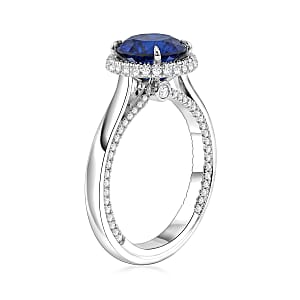 Lab Created Blue and White Sapphire 3.00 ctw Ring in Rhodium Over Sterling Silver (Size 7.0)