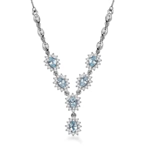 D'Joy Premium Mangoro Aquamarine and White Zircon 3.80 ctw Celestial Cascade Necklace in Rhodium Over Sterling Silver 18-20 Inches