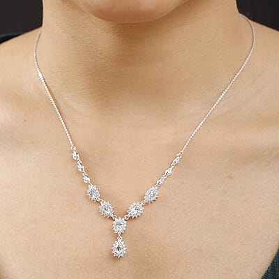 D'Joy Premium Mangoro Aquamarine and White Zircon 3.80 ctw Celestial Cascade Necklace in Rhodium Over Sterling Silver 18-20 Inches
