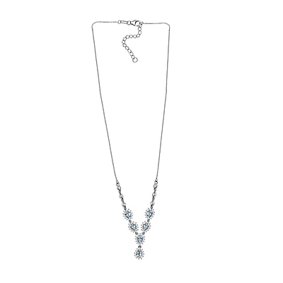 D'Joy Premium Mangoro Aquamarine and White Zircon 3.80 ctw Celestial Cascade Necklace in Rhodium Over Sterling Silver 18-20 Inches