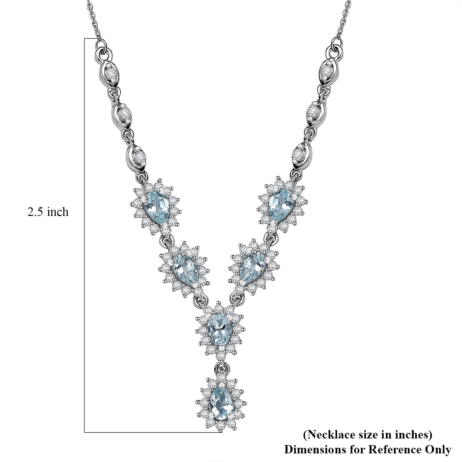 D'Joy Premium Mangoro Aquamarine and White Zircon 3.80 ctw Celestial Cascade Necklace in Rhodium Over Sterling Silver 18-20 Inches