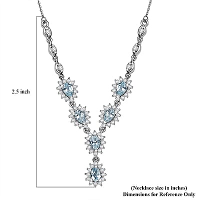 D'Joy Premium Mangoro Aquamarine and White Zircon 3.80 ctw Celestial Cascade Necklace in Rhodium Over Sterling Silver 18-20 Inches