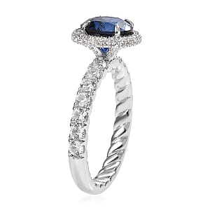 Lab Created Blue and White Sapphire 3.50 ctw Ring in Rhodium Over Sterling Silver (Size 7.0)