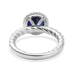 Lab Created Blue and White Sapphire 3.50 ctw Ring in Rhodium Over Sterling Silver (Size 7.0)