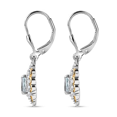 D'Joy Premium Mangoro Aquamarine and White Zircon 1.25 ctw Victorian Drop Earrings in 18K Vermeil YG and Rhodium Over Sterling Silver