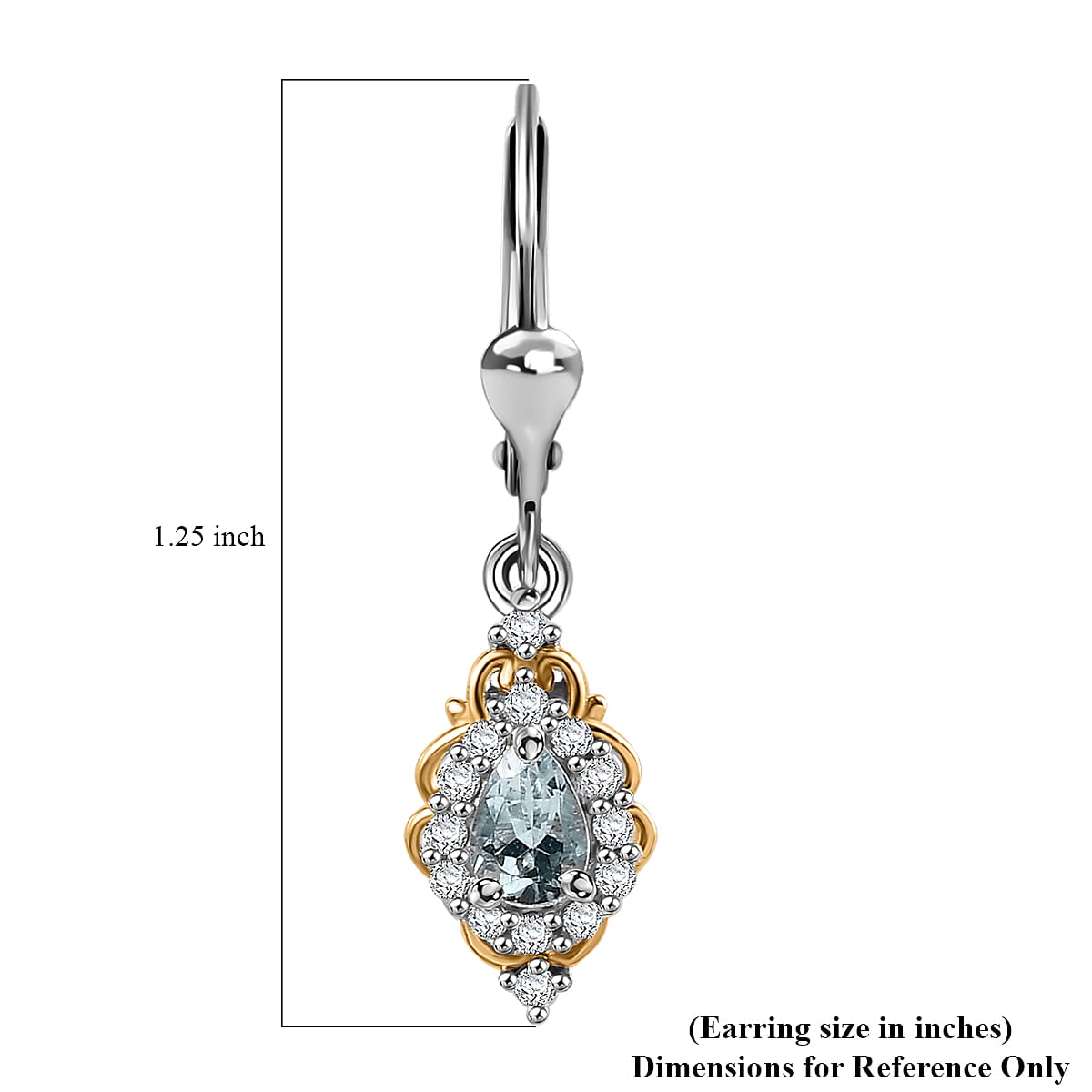 D'Joy Premium Mangoro Aquamarine and White Zircon 1.25 ctw Victorian Drop Earrings in 18K Vermeil YG and Rhodium Over Sterling Silver