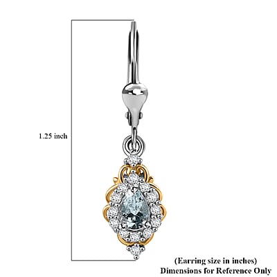 D'Joy Premium Mangoro Aquamarine and White Zircon 1.25 ctw Victorian Drop Earrings in 18K Vermeil YG and Rhodium Over Sterling Silver