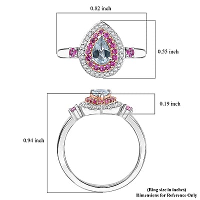D'Joy Premium Mangoro Aquamarine and Multi Gemstone 0.80 ctw Ocean Empress Ring in 18K Vermeil RG and Rhodium Over Sterling Silver (Size 10.0)
