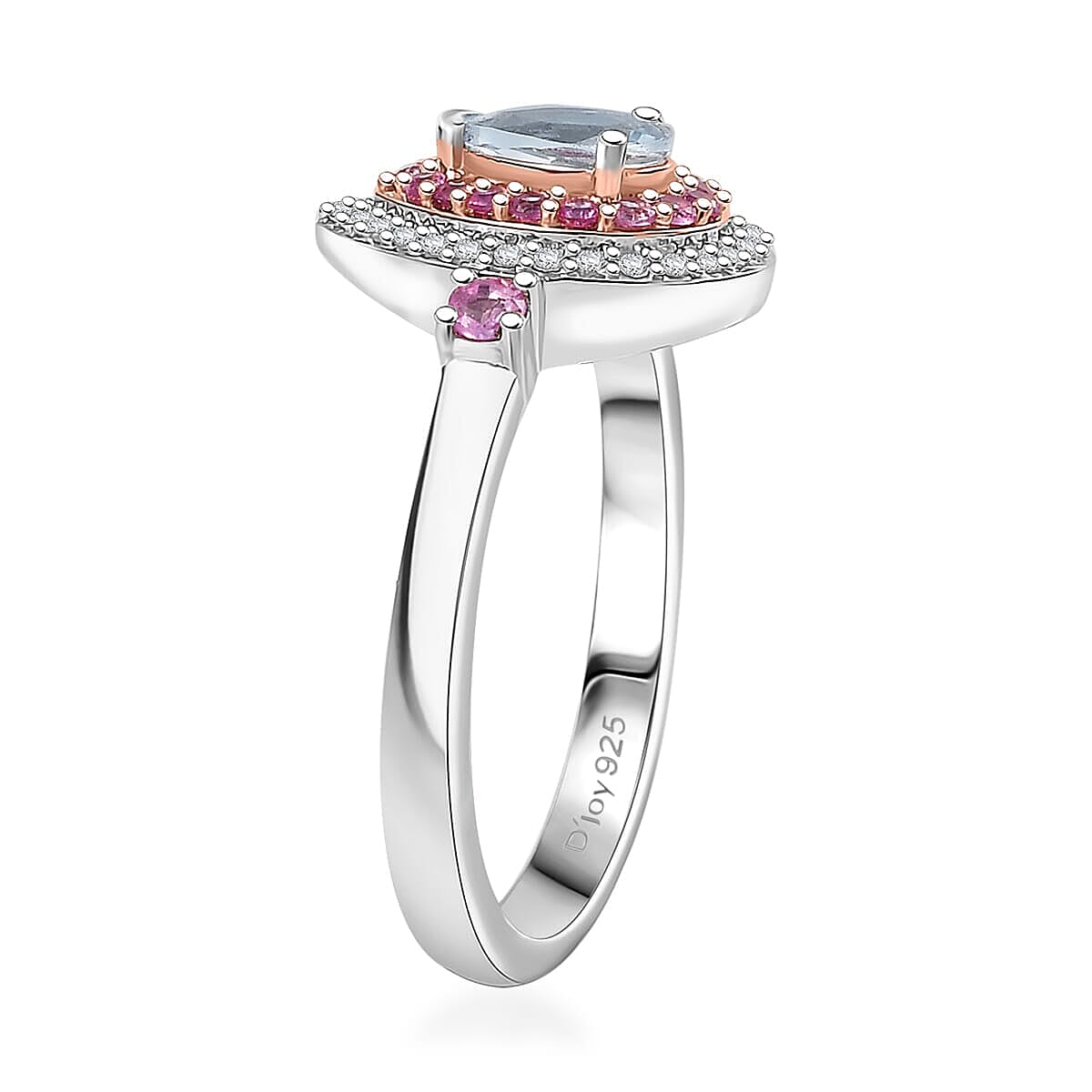 D'Joy Premium Mangoro Aquamarine and Multi Gemstone 0.80 ctw Ocean Empress Ring in 18K Vermeil RG and Rhodium Over Sterling Silver (Size 8.0) image number 3