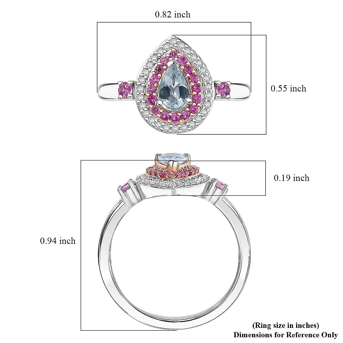 D'Joy Premium Mangoro Aquamarine and Multi Gemstone 0.80 ctw Ocean Empress Ring in 18K Vermeil RG and Rhodium Over Sterling Silver (Size 8.0) image number 5