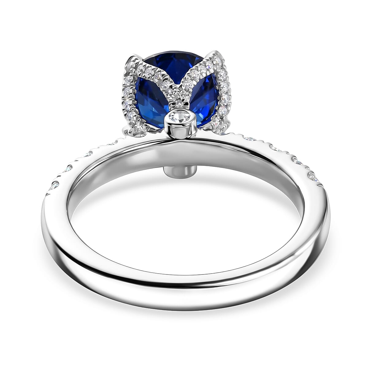 Lab Created Blue and White Sapphire 3.40 ctw Ring in Rhodium Over Sterling Silver (Size 7.0)