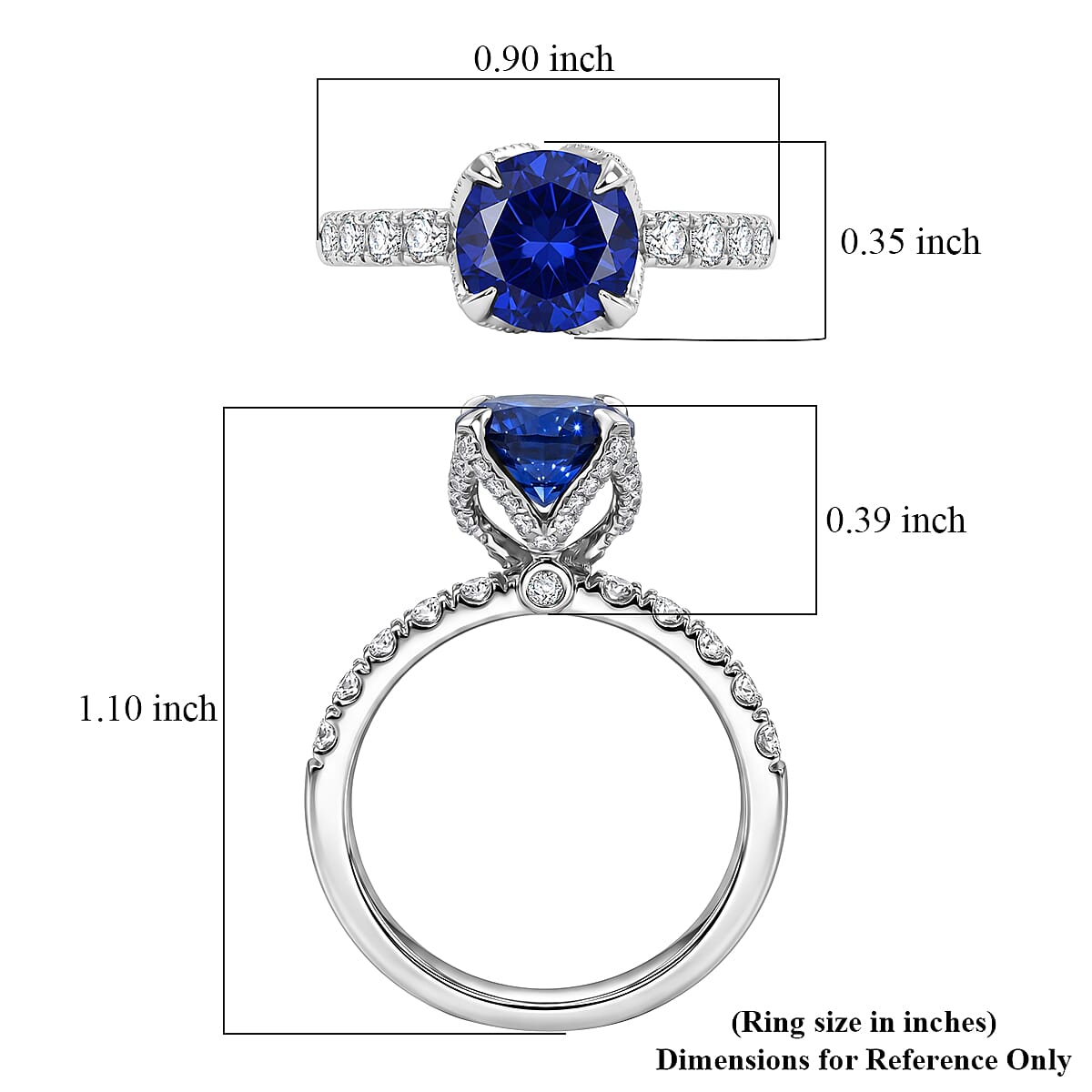 Lab Created Blue and White Sapphire 3.40 ctw Ring in Rhodium Over Sterling Silver (Size 7.0)