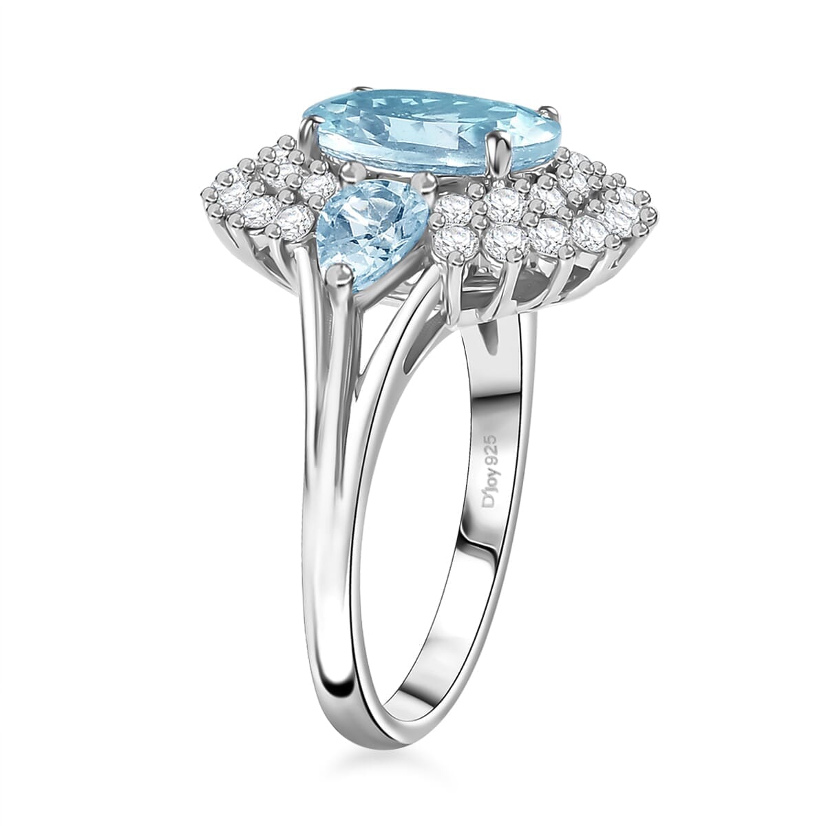 Mangoro Santo Aquamarine, White Zircon Flower Ring in Rhodium Over Sterling Silver (Size 11.0) 4.30 ctw image number 3