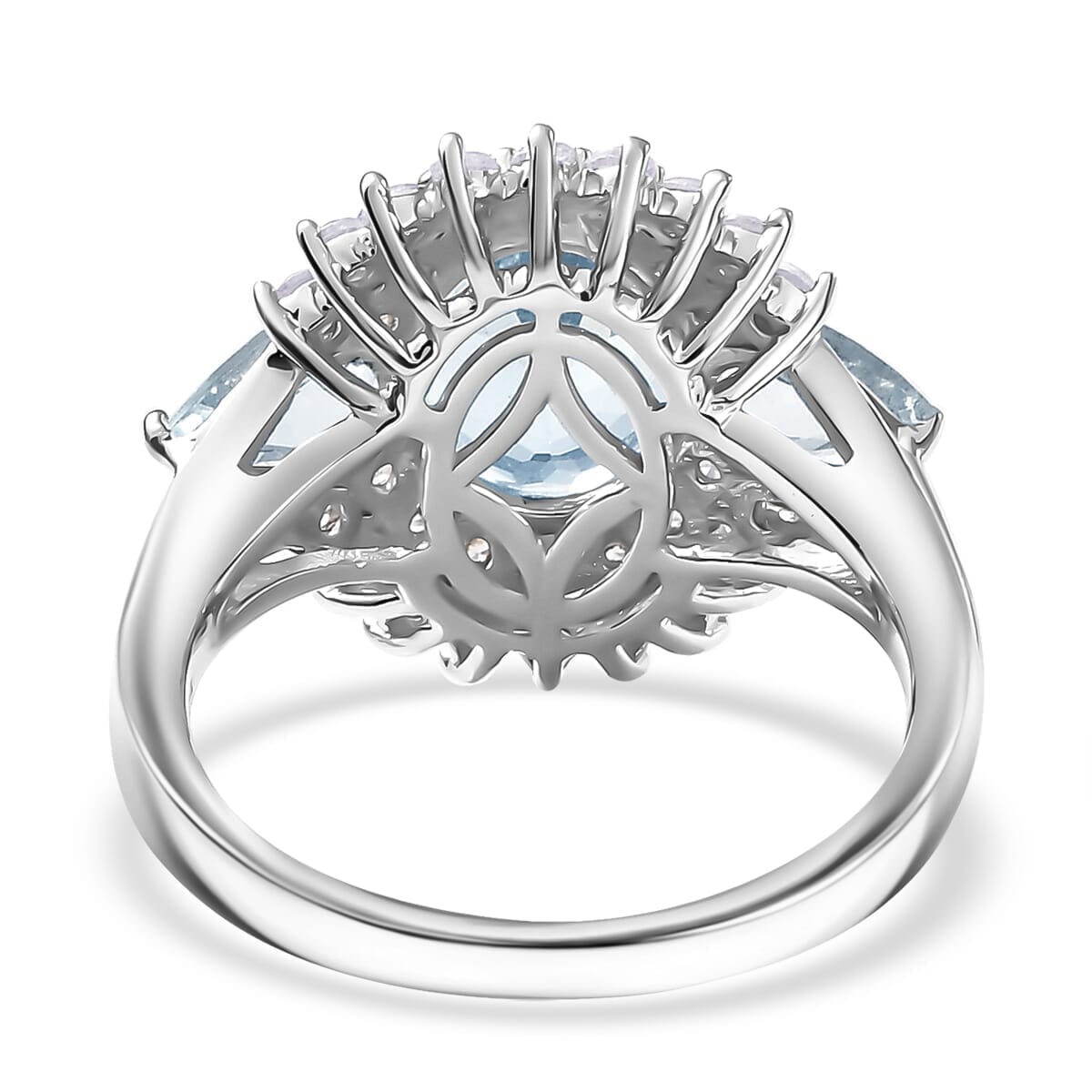 Mangoro Santo Aquamarine, White Zircon Flower Ring in Rhodium Over Sterling Silver (Size 11.0) 4.30 ctw image number 4