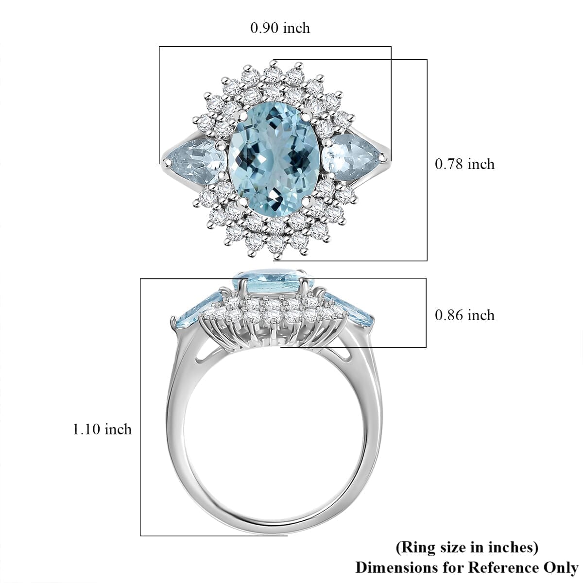 Mangoro Santo Aquamarine, White Zircon Flower Ring in Rhodium Over Sterling Silver (Size 11.0) 4.30 ctw image number 5