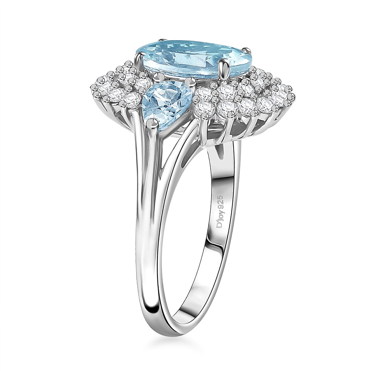D'Joy Premium Mangoro Aquamarine and White Zircon 4.60 ctw Glacier Bloom Ring in Rhodium Over Sterling Silver (Size 8.0)