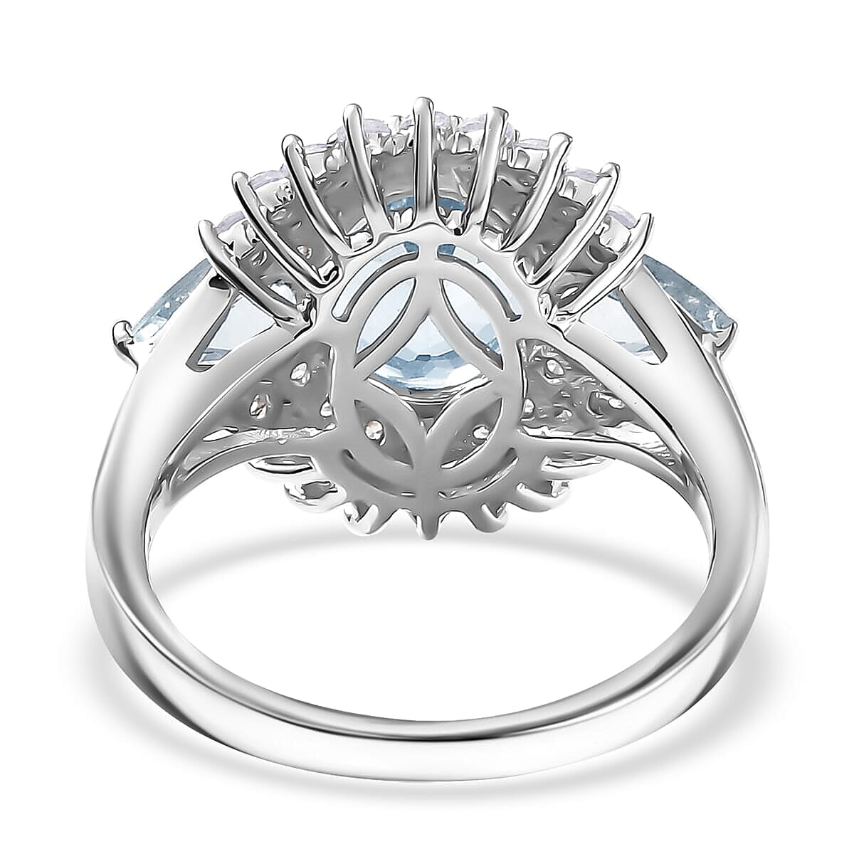 D'Joy Premium Mangoro Aquamarine and White Zircon 4.60 ctw Glacier Bloom Ring in Rhodium Over Sterling Silver (Size 8.0)