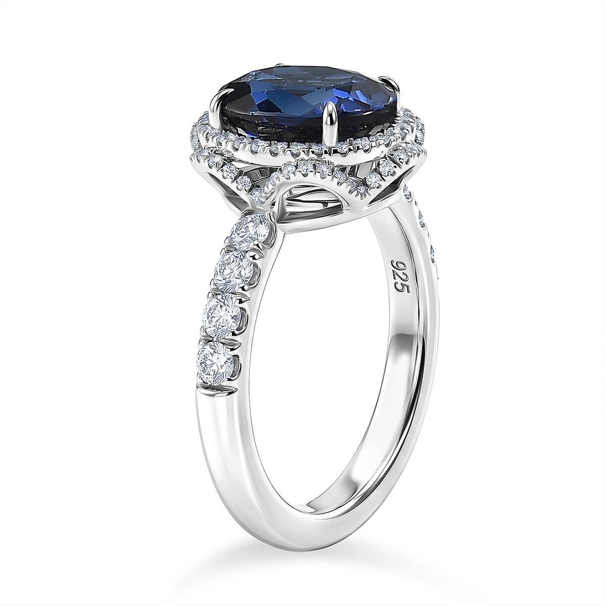 Lab Created Blue and White Sapphire 4.50 ctw Ring in Rhodium Over Sterling Silver (Size 7.0)