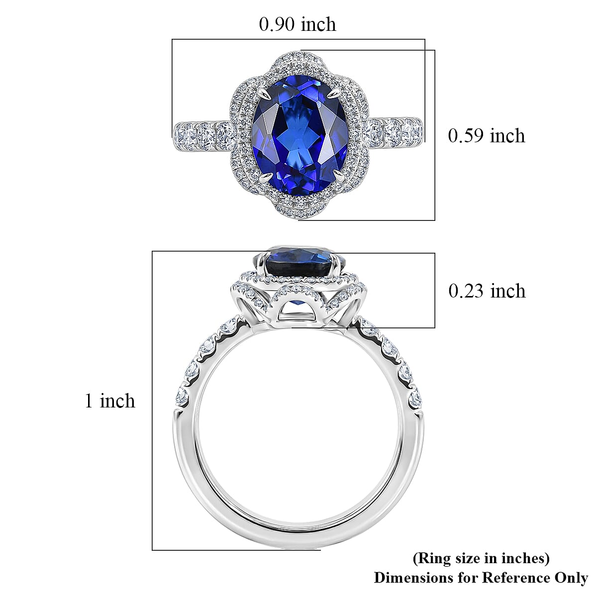 Lab Created Blue and White Sapphire 4.50 ctw Ring in Rhodium Over Sterling Silver (Size 7.0)