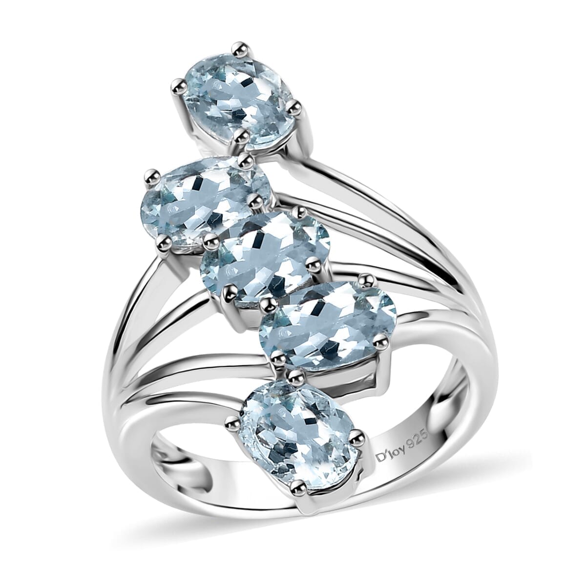 D'Joy Premium Mangoro Aquamarine 3.40 ctw Cascade Ring in Rhodium Over Sterling Silver (Size 10.0) image number 0