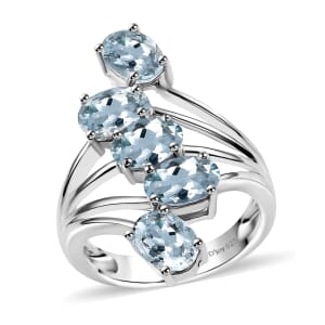 D'Joy Premium Mangoro Aquamarine 3.40 ctw Cascade Ring in Rhodium Over Sterling Silver (Size 10.0)