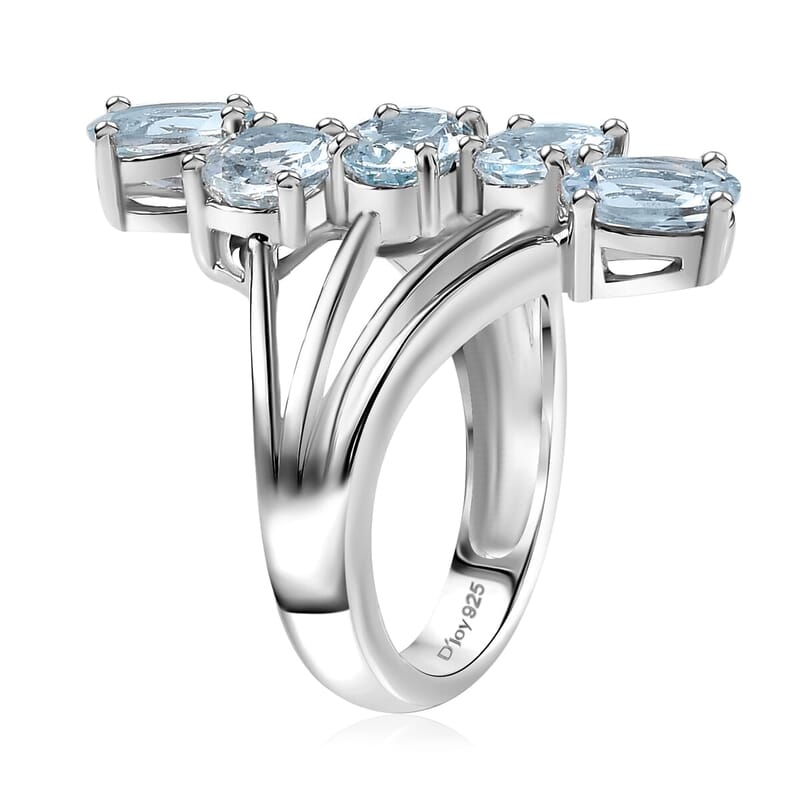 D'Joy Premium Mangoro Aquamarine 3.40 ctw Cascade Ring in Rhodium Over Sterling Silver (Size 7.0)