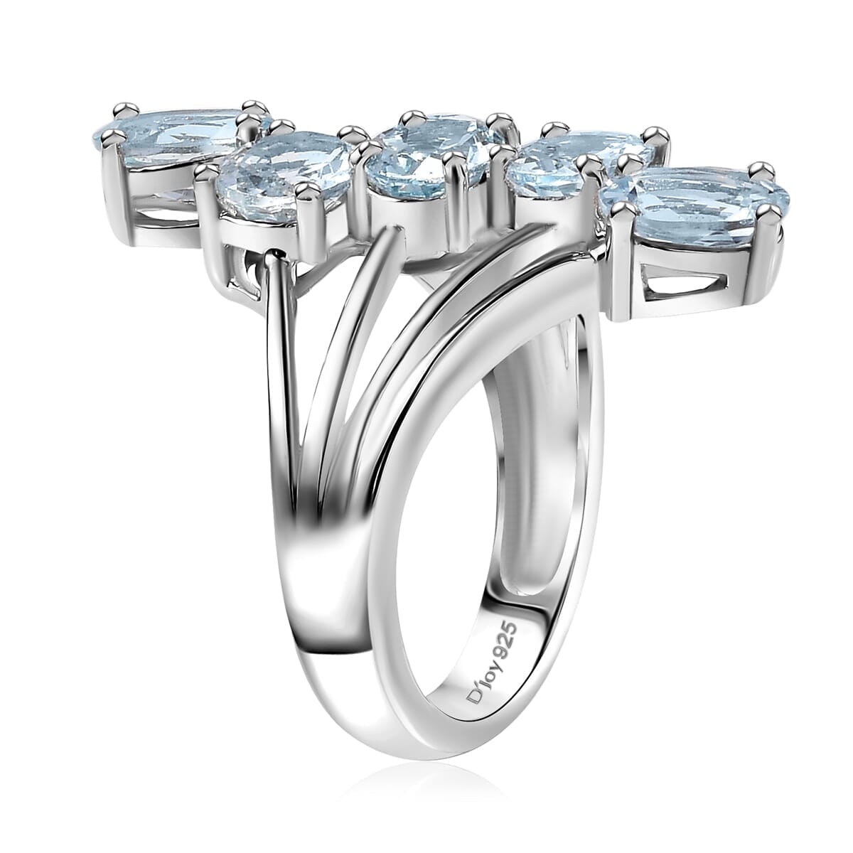 D'Joy Premium Mangoro Aquamarine 3.40 ctw Cascade Ring in Rhodium Over Sterling Silver (Size 8.0) image number 3