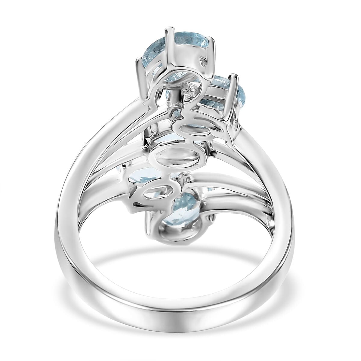 D'Joy Premium Mangoro Aquamarine 3.40 ctw Cascade Ring in Rhodium Over Sterling Silver (Size 8.0) image number 4