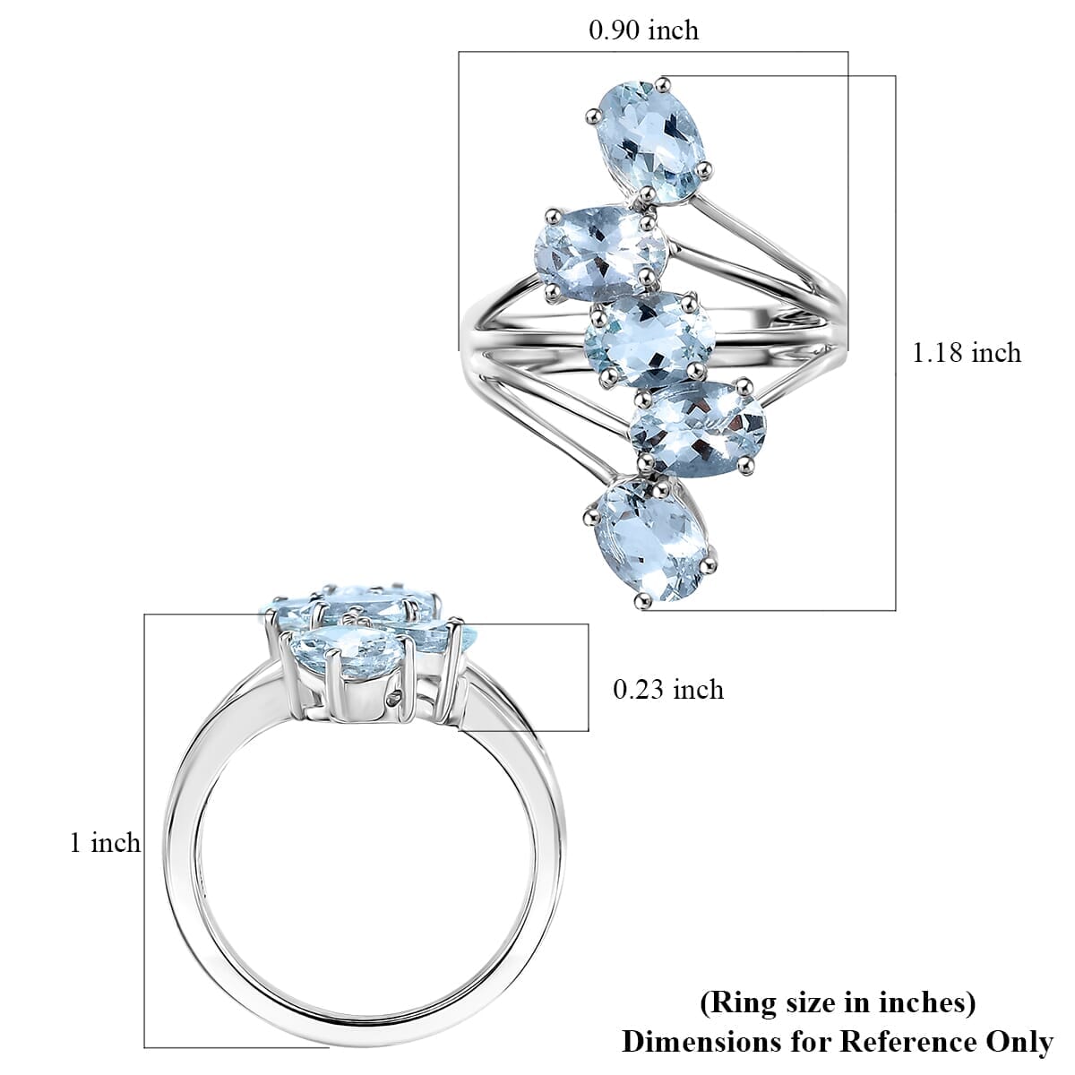 D'Joy Premium Mangoro Aquamarine 3.40 ctw Cascade Ring in Rhodium Over Sterling Silver (Size 8.0) image number 5