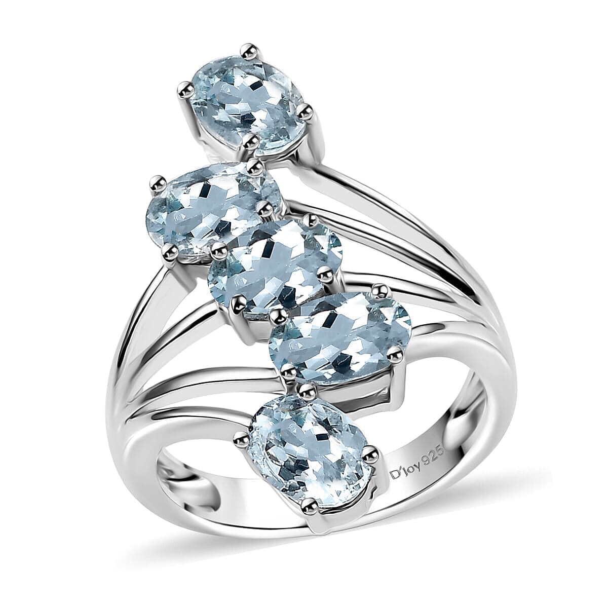 D'Joy Premium Mangoro Aquamarine 3.40 ctw Cascade Ring in Rhodium Over Sterling Silver (Size 9.0) image number 0