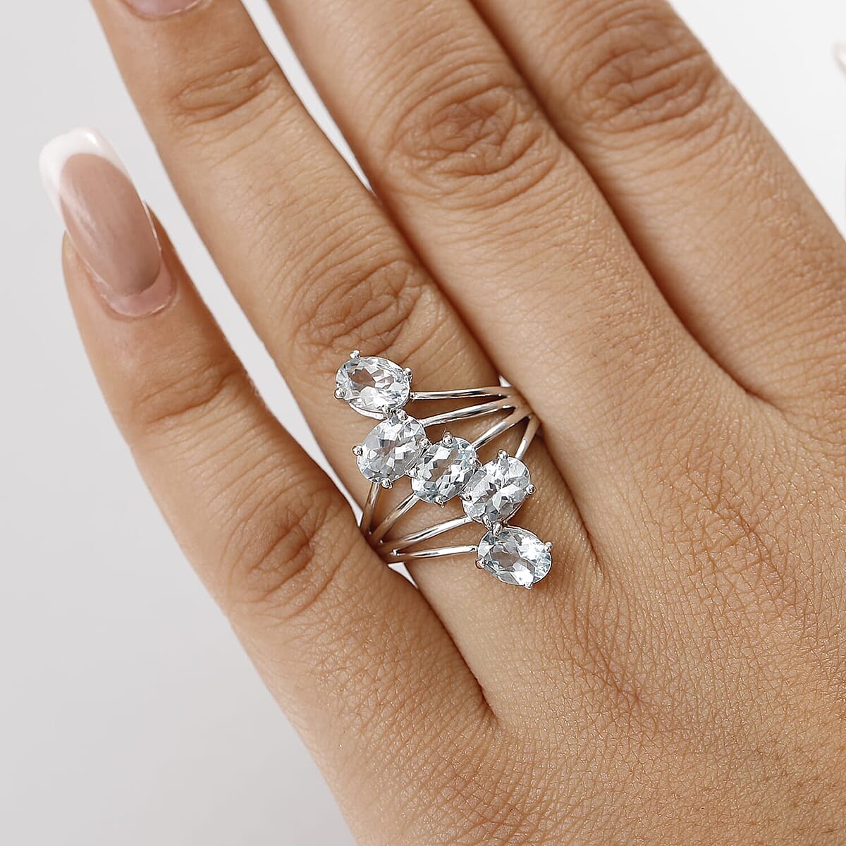D'Joy Premium Mangoro Aquamarine 3.40 ctw Cascade Ring in Rhodium Over Sterling Silver (Size 9.0) image number 2