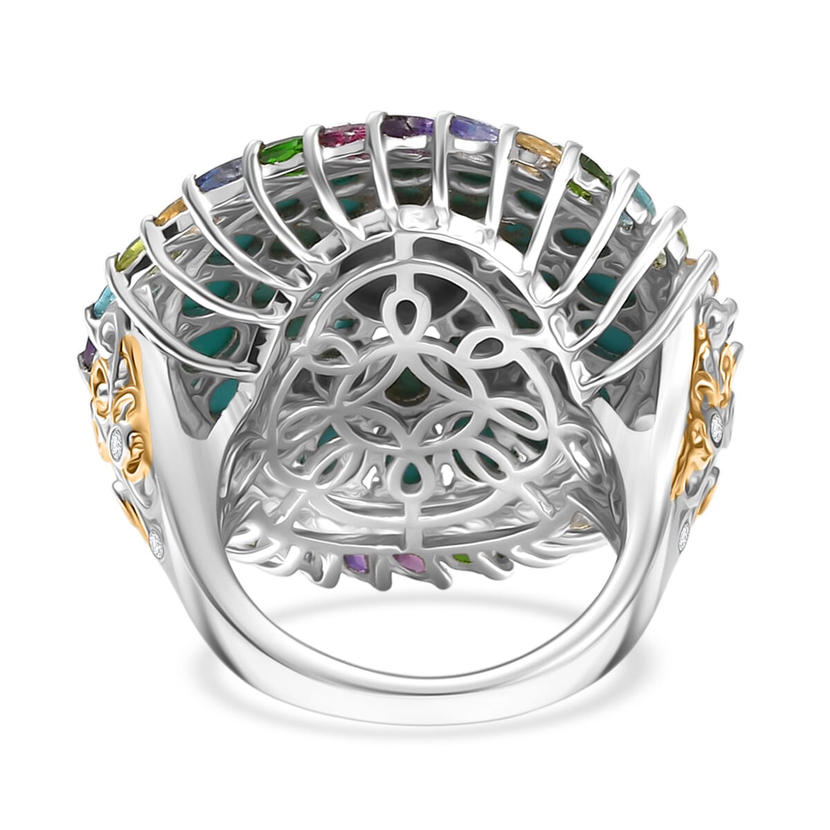 D'Joy Sleeping Beauty Turquoise, Multi Gemstone Ring in 18K Vermeil YG and Rhodium Over Sterling Silver (Size 10.0) 8.40 ctw image number 4