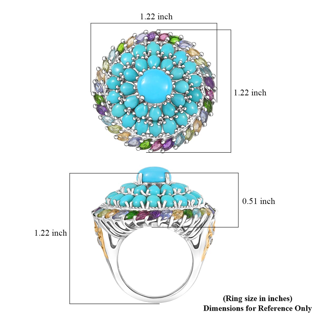 D'Joy Sleeping Beauty Turquoise, Multi Gemstone Ring in 18K Vermeil YG and Rhodium Over Sterling Silver (Size 10.0) 8.40 ctw image number 5