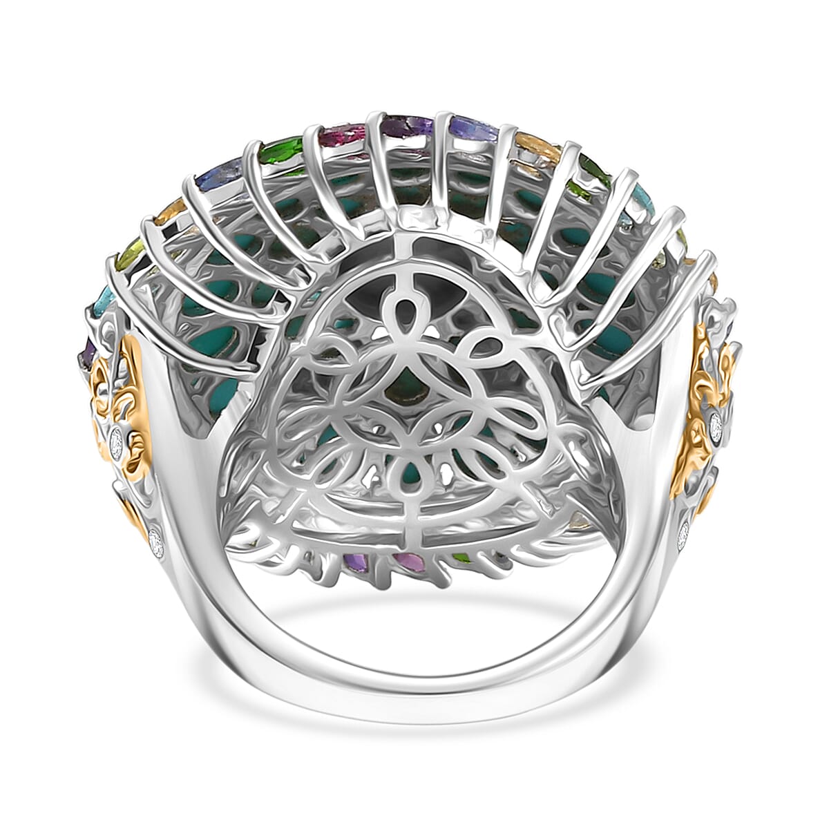 D'Joy Sleeping Beauty Turquoise and Multi Gemstone 8.40 ctw Iridescent Mirage Ring in Rhodium Over Sterling Silver (Size 7.0) image number 4