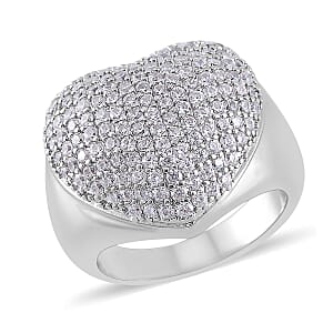 Simulated Diamond Heart Ring in Silvertone (Size 10.0)