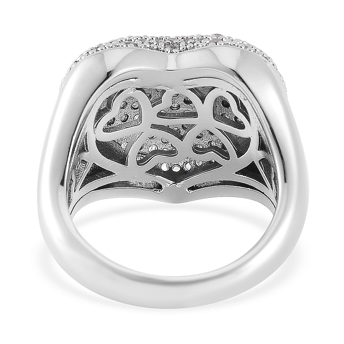 Simulated Diamond Heart Ring in Silvertone (Size 10.0) image number 4