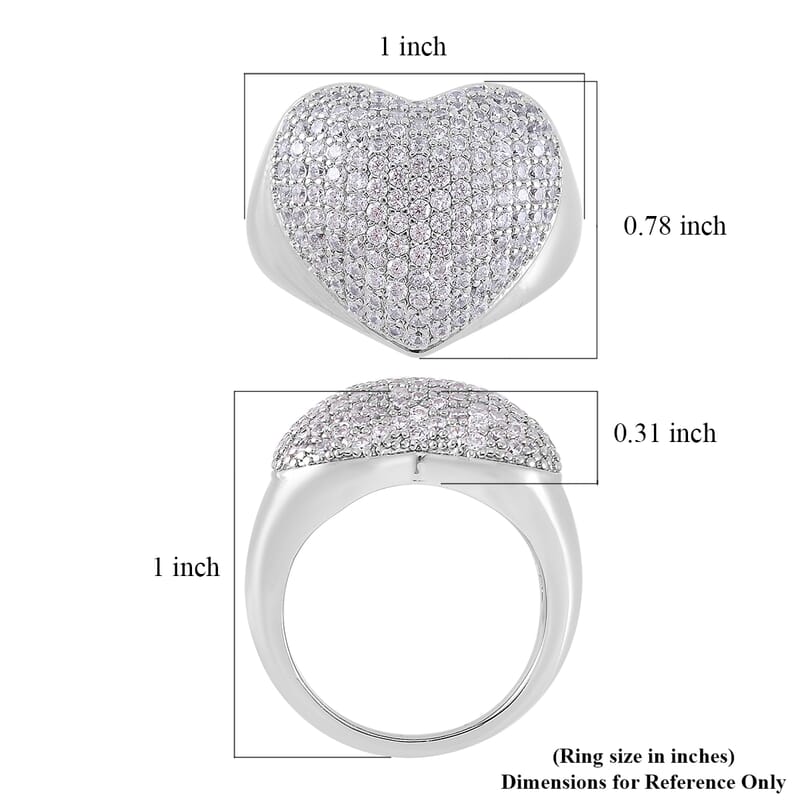 Simulated Diamond Heart Ring in Silvertone (Size 10.0)