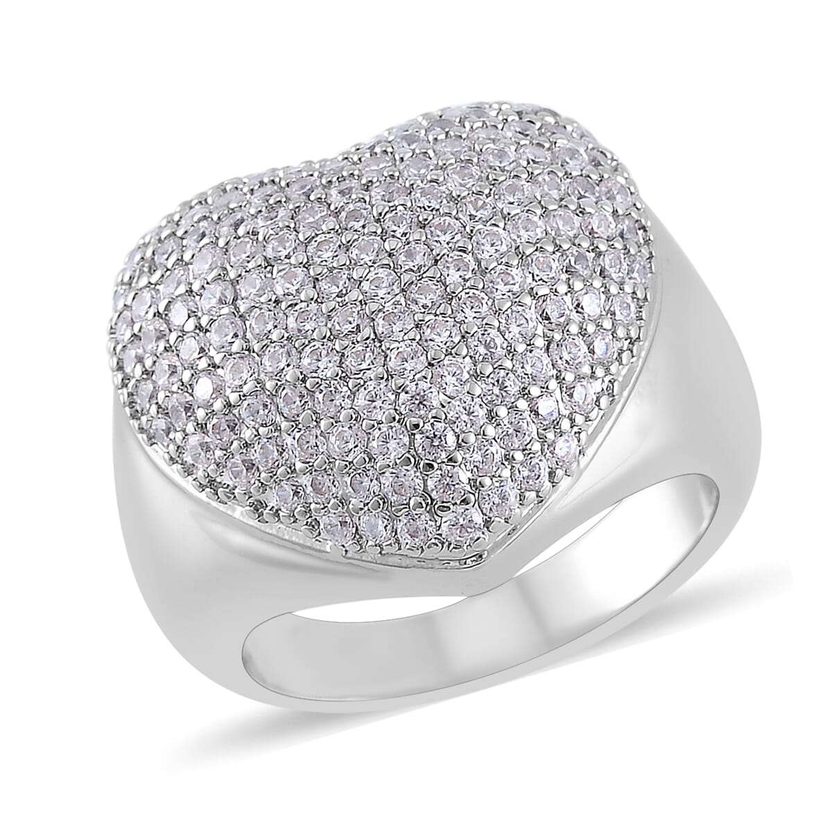 Simulated Diamond Heart Ring in Silvertone (Size 10.0) 3.00 ctw image number 0